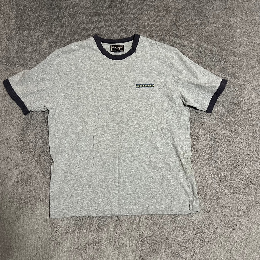 Vintage 90s Abercrombie & Fitch Ringer Graphic T Shirt Mens L Gray Boxy Football